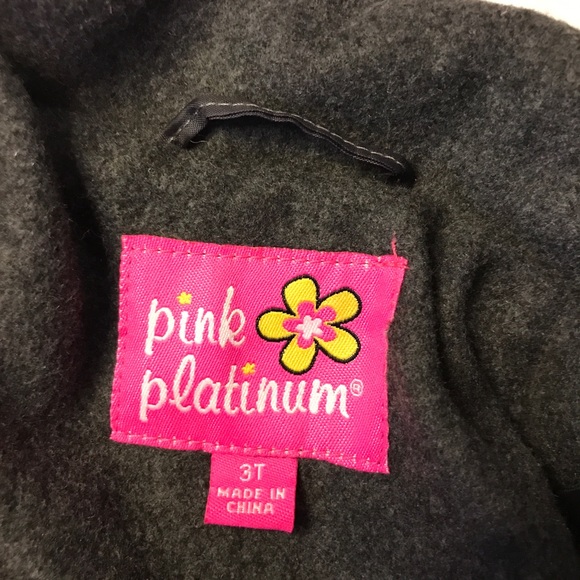 Toddler girl pea coat charcoal gray 3T Pink Platinum wool blend EUC - Picture 2 of 10